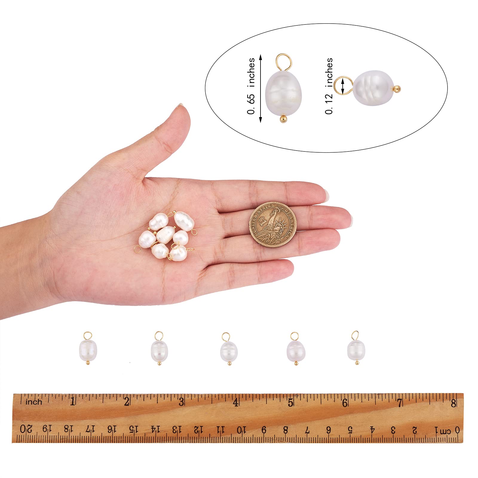 COGCHARGER 50 Pieces Freshwater Pearl Charm Pendant Smaller Natural Pearl Charm with Brass Loops for Jewelry Necklace Bracelet Earring Making Craft