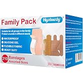 Hysimedy Assorted Bandages Variety Pack 210 Count 4 Styles for Wounds Care | Flexible Fabric Heavy Duty Waterproof Silicone Knuckle Hypoallergenic Latex Free Breathable for Minor Cuts, Scrapes, Burns