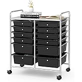 Giantex 12-Drawer Rolling Storage Cart, Multipurpose Movable Organizer Cart, Utility Cart for Home, Office, School (Black)