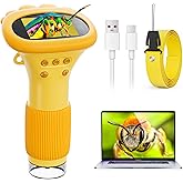 Microscope for Kids, Ahalfcit Microscope with 2'' Inch Screen -1000X Zoom Portable Camera, Birthday for 3 4 5 6 7 8 9 0 11 12