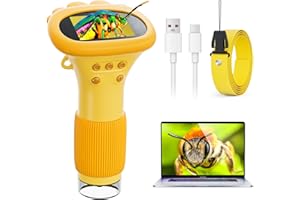 Microscope for Kids, Ahalfcit Microscope with 2'' Inch Screen -1000X Zoom Portable Camera, Birthday for 3 4 5 6 7 8 9 0 11 12 Years Old Kids,Science Educational Toys - Yellow