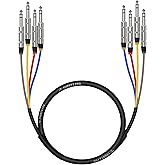 Phenyx Pro 4-Channel 1/4-Inch TRS Patch Cable 3 ft PCBL-QR4IN1-3 | 4-in-1 Color-Coded Audio Cable, 24 AWG OFC Copper, Balanced TRS to TRS, Guitar, Bass, Amp