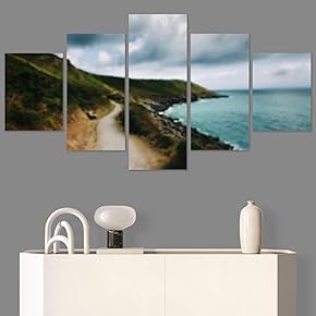 SIGNWIN 5 Panel Canvas Wall Art Aerial Beach...