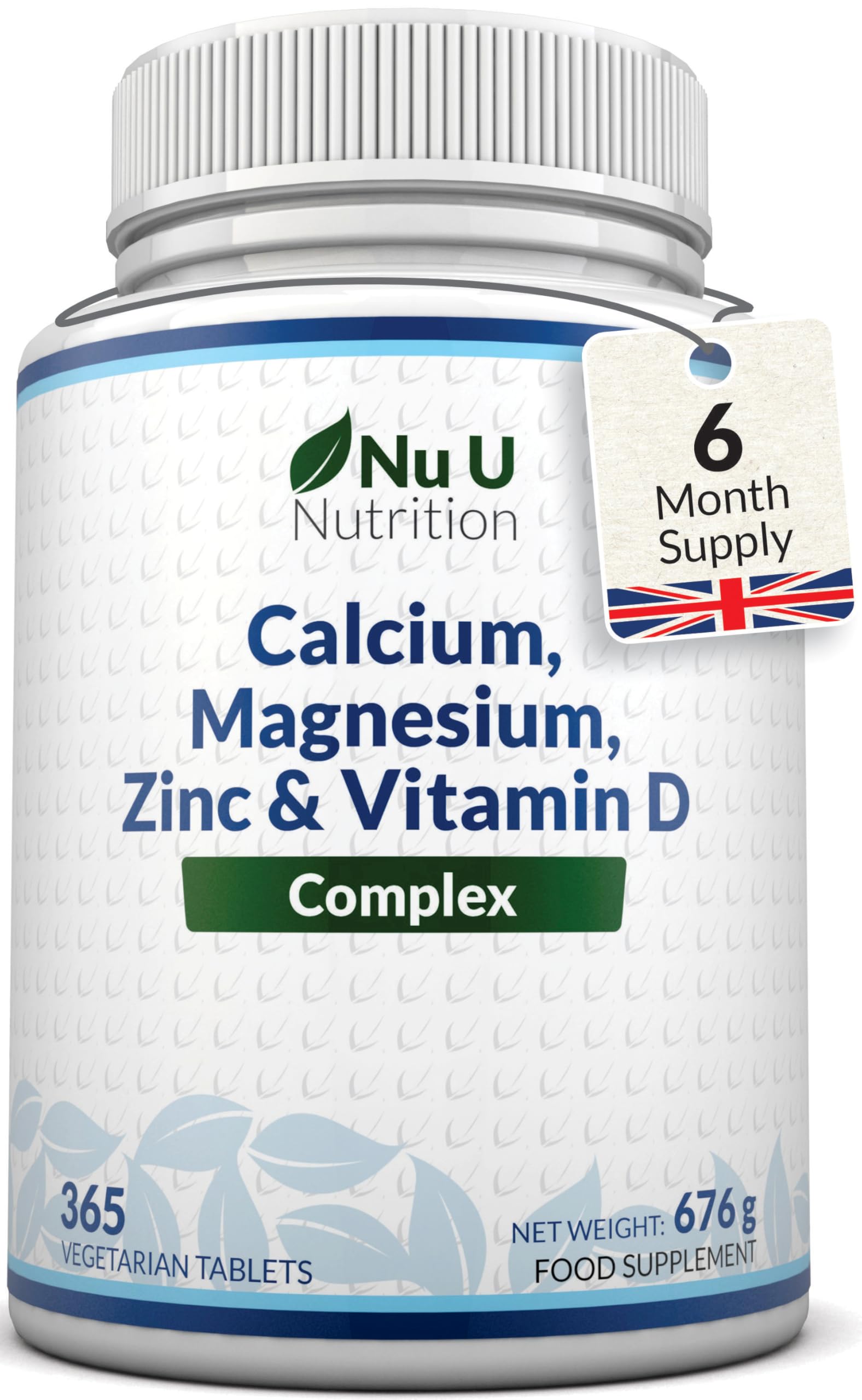 Nu U Nutrition Calcium Magnesium Zinc & Vitamin D Supplement - 365 Vegetarian Tablets - High Strength Osteo Complex with Selenium, Copper, Manganese & Boron - 6 Month Supply