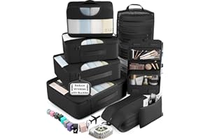 Veken 10 Set/8 Set Packing Cubes for Travel Essentials,Anti-Wrinkle Buckled Suitcase Organizer for Shoe & Toiletry Bag,Carry On Luggage Bag for Airplane & College Dorm Room Accessories,Women Men Gifts