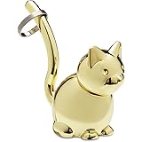 Portaanelli A Forma Di Gatto - Supporto Per Gioielli In Ceramica Dorata - Foto 5