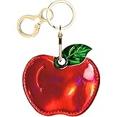 Leather Keychain Holder Case Compatible with AirTag,Cute Protective Shiny Charm Cover with Keyring,Anti-Scratch Finder GPS Tracker Case for Wallet Keys,Bag,Pets(Red Fruit)