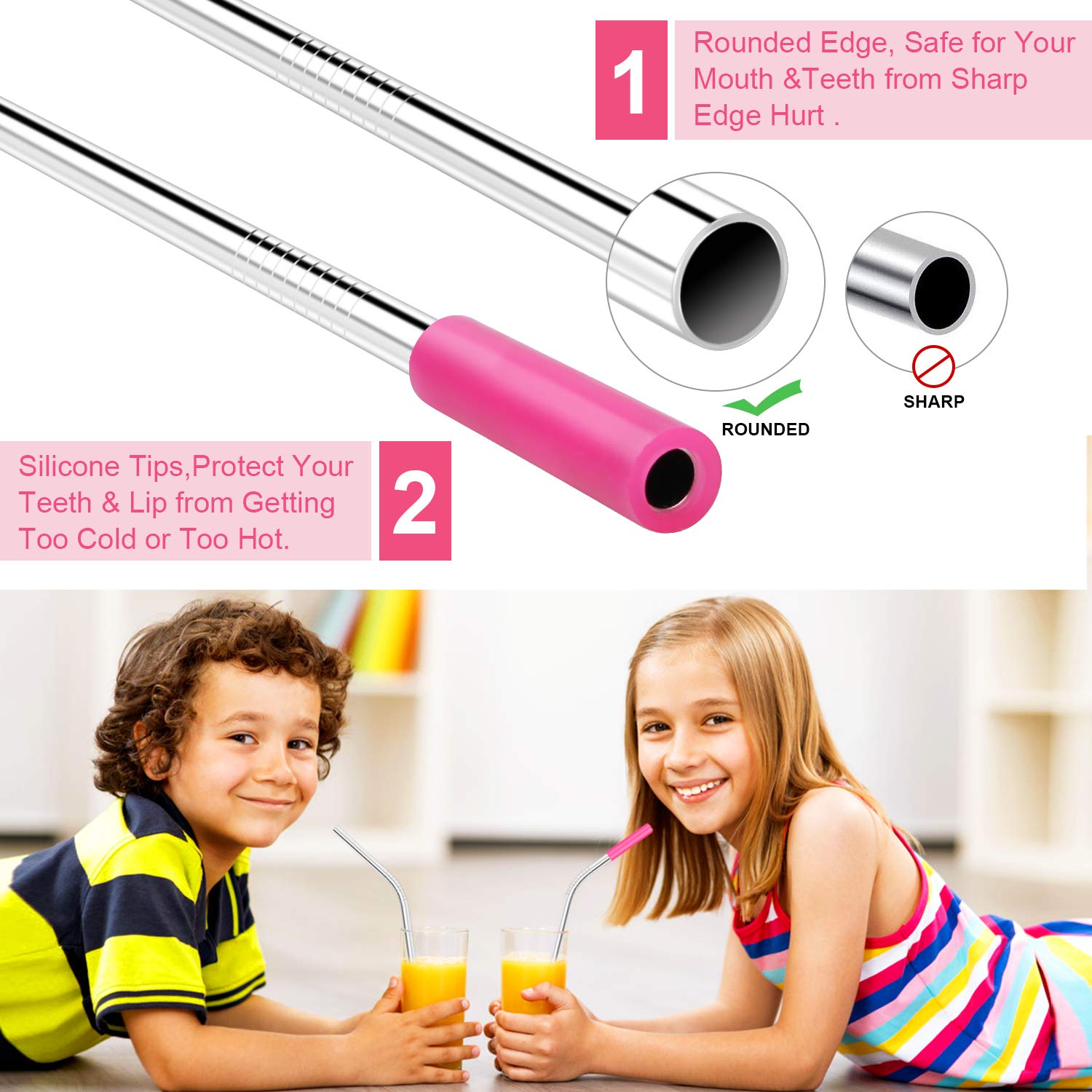 Stainless Steel Straws, GDREAMT Set of 14 Reusable Drinking Straws Ultra Long 10.5\