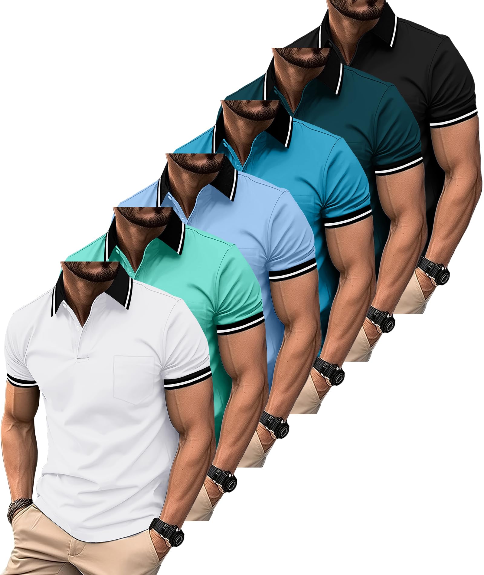 Photo 1 of ZITY 6 Pack Men Polo Shirts Short Sleeve with Pocket Wicking Shirts for Men Casual Collared T-Shirts 8.3 Per Piece