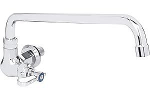 DuraSteel Wall Mounted Commercial Kitchen Wok Range Faucet with 14-Inch Swivel Spout - Single Hole Body & Handle - Brass Cons