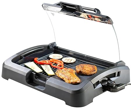 Rosenstein & Söhne Elektrogrill: XL-Tischgrill m. Glasdeckel, Keramik-beschichtete Grillplatte, 2.200 W (Elektro Tischgrills 