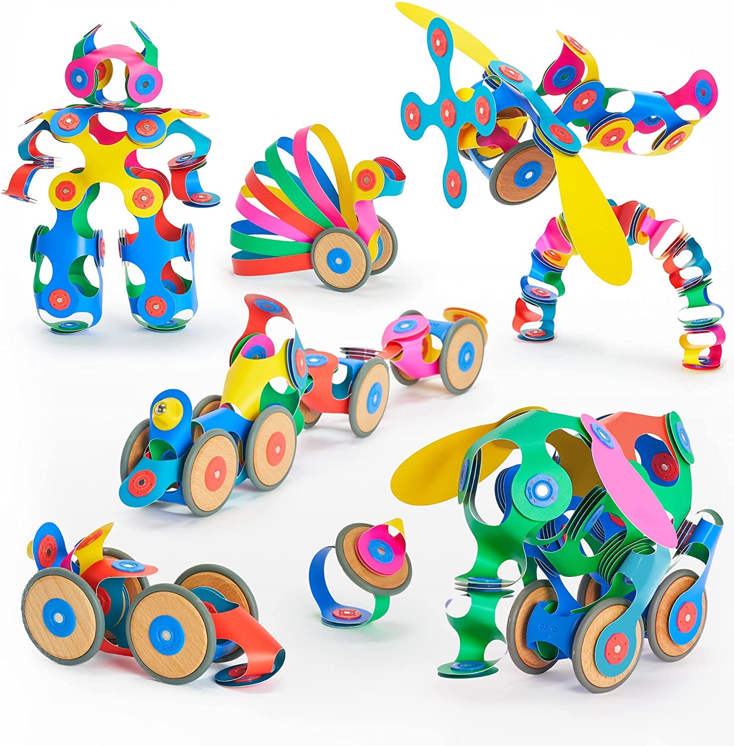 Clixo Wheel Creator Pack, Magnetic Tiles for Kids - 72 Rainbow Pcs, Ages 4+