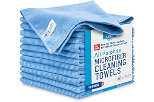 MICROFIBER WHOLESALE MW Pro Multi-Surface Microfiber Towel – 12 Pack | Premium Cleaning Cloth | Clean, Buff, Dust, Polish, Absorb | Large 16"x16" (Blue)