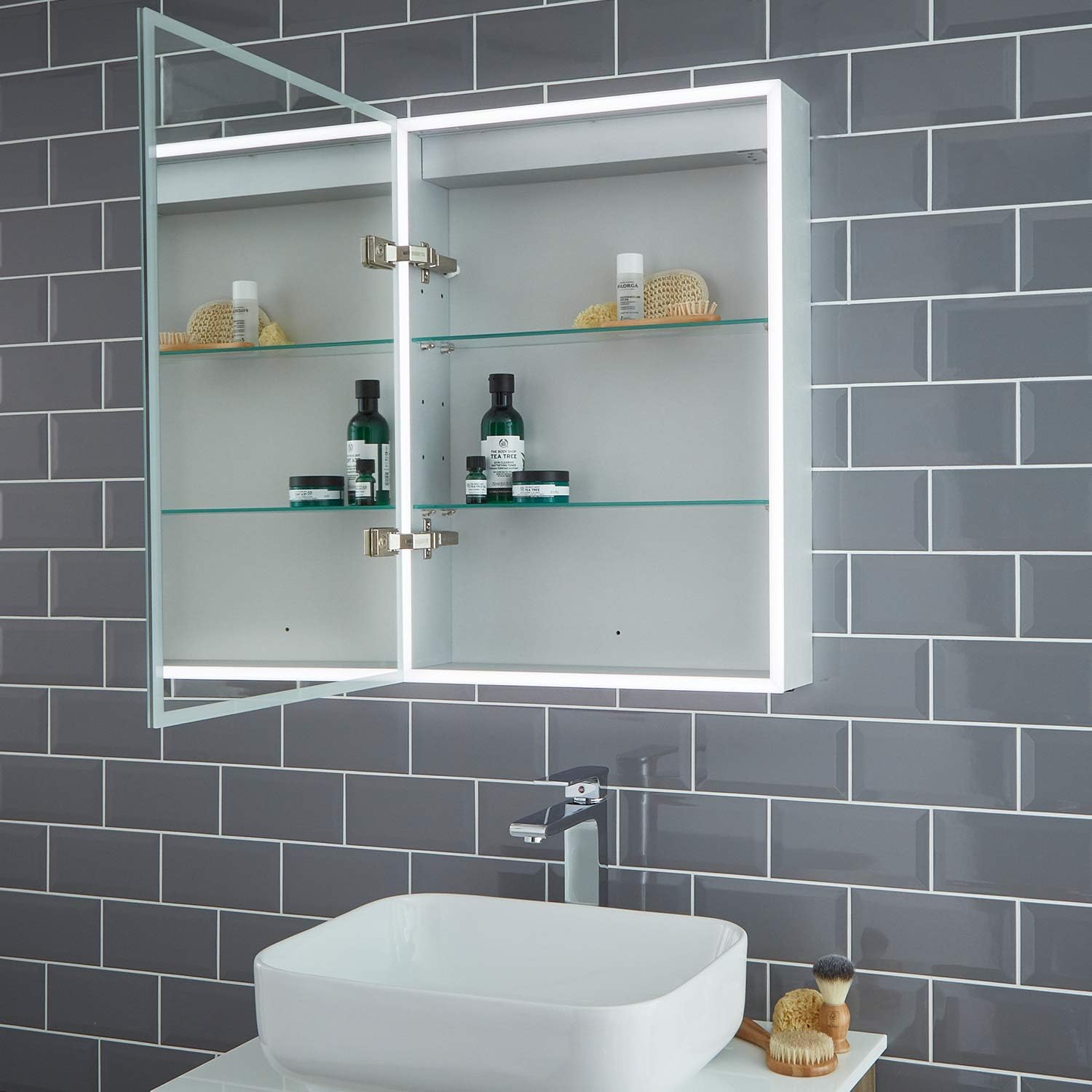 Pebble Grey Marcel Led Illuminated Bathroom Mirror Cabinet 500 X 700 Mm Shaver Socket Demister Pad And Sensor Switch Amazon Co Uk Kitchen Home