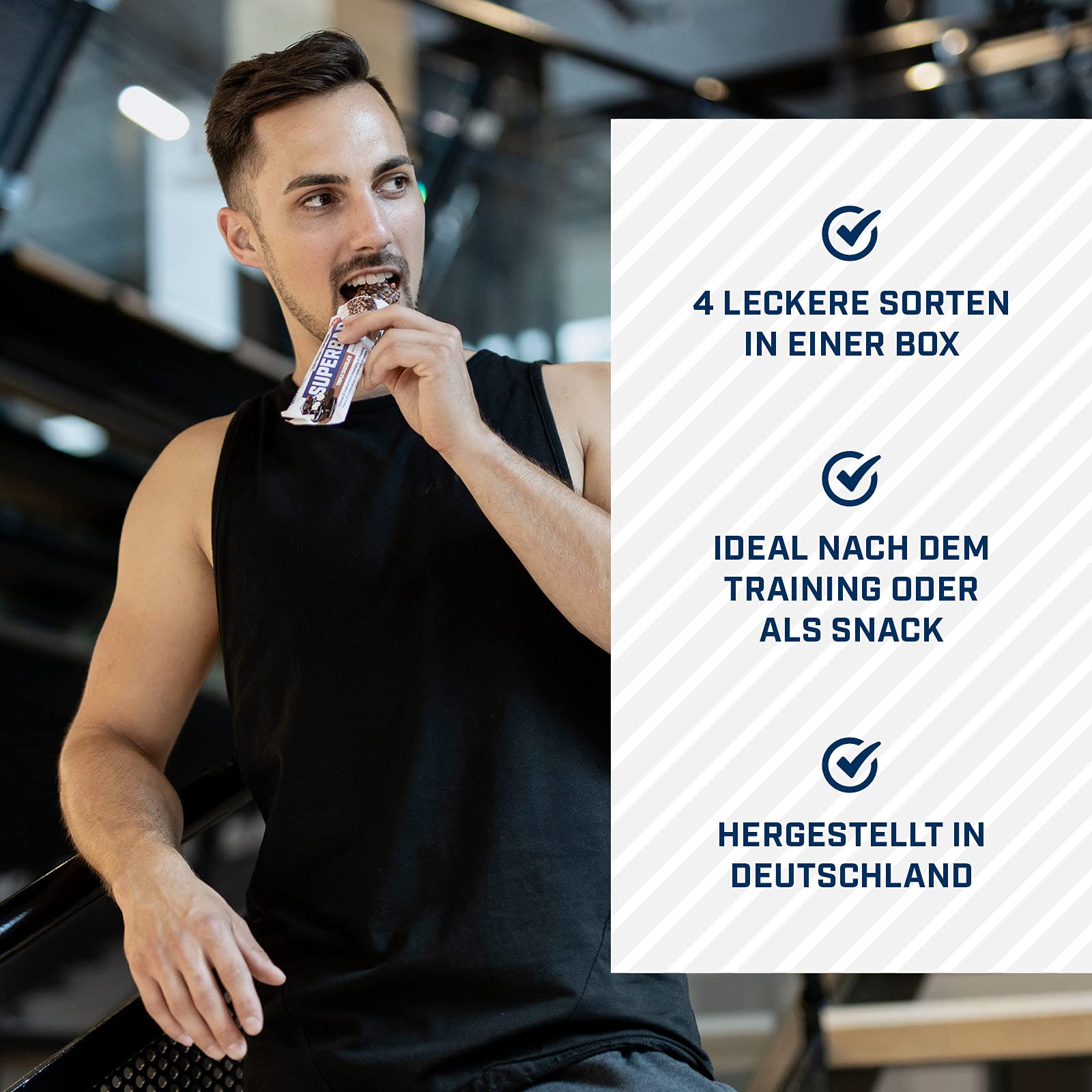 Energybody® Superbar High Protein Riegel Mix Box 12x50g / Eiweißriegel zuckerarm/Protein Bar nur 2g Zucker pro Proteinriegel/Eiweissriegel Low Carb 4 Sorten als High Protein Snacks 8