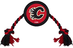 PETS FIRST NHL CALGARY FLAMES PUCK TOY for DOGS & CATS. Play Hockey with your Pet with This Licensed Dog Tough Toy Reward!