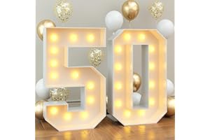 KAINSY 4ft Light up Numbers 50 Mosaic Numbers Marquee Frame with Slots for 50th Birthday Party Large Cardboard with Light Bulbs Pre-Cut Kit Giant Cut-Out Thick Foam Board Sign Diy Decorations Anniversary