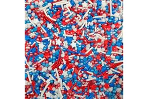 Eastron Patriotic Rainbow Sprinkles for Cake Decorating, Edible Red Blue and White Jimmies Pearls Stars Sprinkles Mix for Baking, Birthday, Ice Cream, Cookies, Cake Decorations