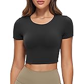 CRZ YOGA Womens Butterluxe Double Lined Short Sleeve Crop Tops Crew Neck Casual Workout T-Shirt Cute Basic Tee