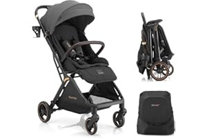 Gromast Gravity Folding Baby Stroller V2.0 - Portable Travel Toddler Stroller w/Adjustable Backrest, Canopy & Cup Holder, Lig
