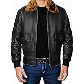 Mens G1 Aviator Pilot Removable Fur Collar Bomber Leather Jacket Black/Brown-Real/Faux