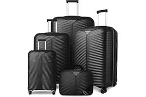 LEAVES KING LARVENDER Luggage Sets 5 Piece, Expandable(Only 24"&28") PP Suitcase with Spinner Wheels, Durable Luggage Sets Clearance Carry On Luggage Suitcase Set For Women Men, Black