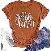 Gobble Gobble Shirt for Women Thanksgiving T-Shirts Short Sleeve Cute Graphic Letter Print Funny Shirts Tops Blouse