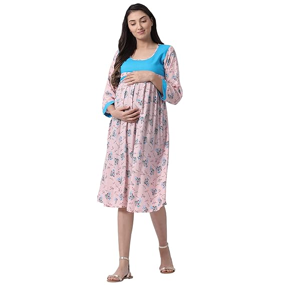 Minelli Women's Calf Length Rayon Fabric Maternity/Nursing/Feeding Gown