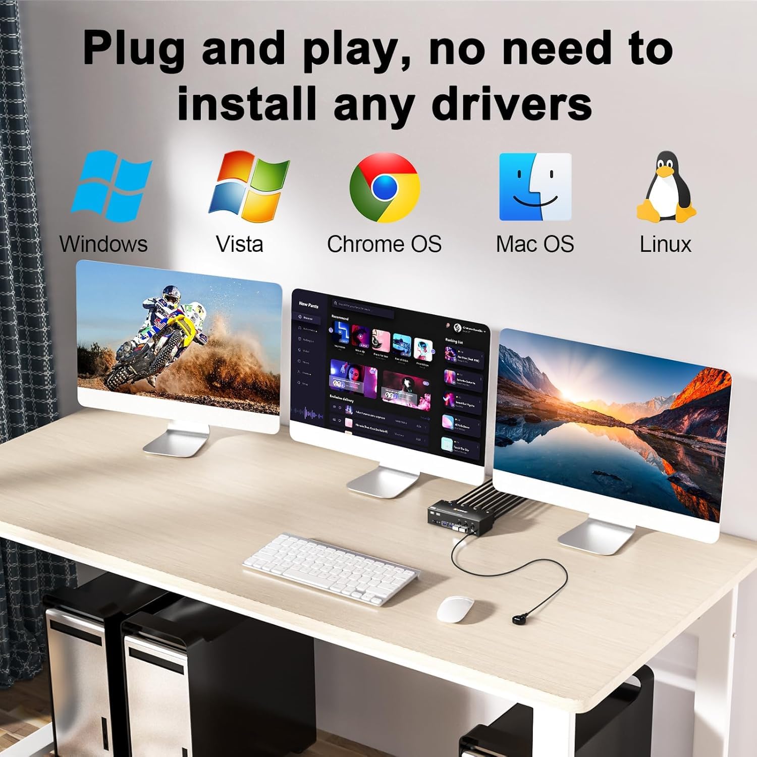 KVM Switch 3 PC 3 Monitore 8K@60Hz,MLEEDA HDMI Displayport KVM Switch Triple Monitor für 3 PC Teilen 3 Monitors und 4 USB3.0-Geräte, mit 12V DC Netzteil,Verdrahtet Fernbedienung und 3 USB-Kabel 8