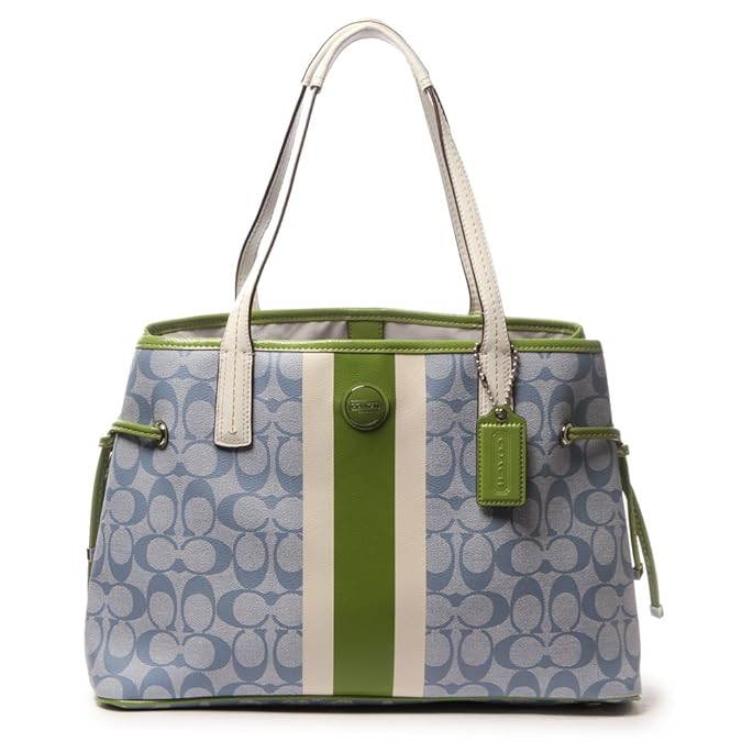 Coach 22908 Light Blue & Green Signature Stripe PVC Stripe Carryall