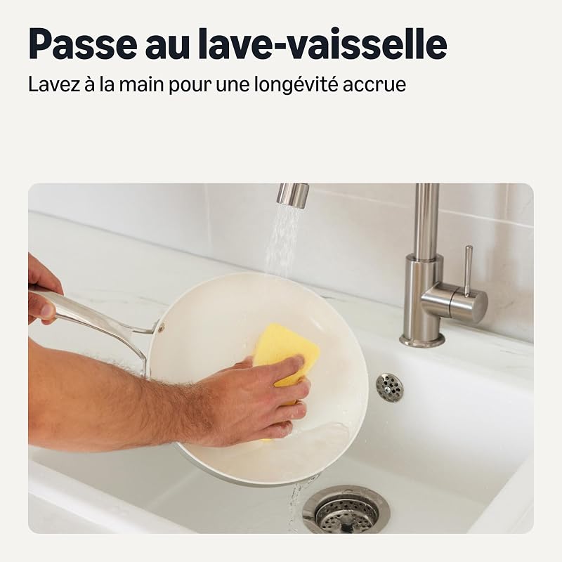 Lot de 8 Casseroles et Poêles Antiadhésives en Céramique, Compatible Lave-Vaisselle et Four, Compatible Tous Feux, Couleur Gris Lin
