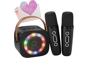 ANKUKA Karaoke Machine for Kids, Portable Bluetooth Mini Karaoke Microphone Singing Speaker with 2 Wireless Mic, Long Battery Life and Stereo Sound, Christmas Birthday Gifts for Family Home (Black)