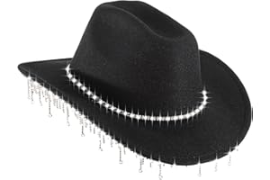 YESCRIBIR Womens Cowboy Hat Rhinestone Hat Western Cowgirl Hat Wide Brim Diamond-Glitter Size:Medium-Large