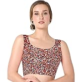 Chandrakala Cotton Printed Blouses for Women sarees, Sleeveless Ajrakh Print Crop top Choli (B224-P)