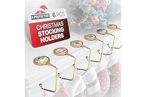 X-Protector Stocking Holders for Mantle - 6 PCS - Premium Christmas Stocking Holder with Non-Slip Bottom - Golden Stocking Hangers for Mantel - Stocking Hooks with Stickers on Top - Merry Christmas!