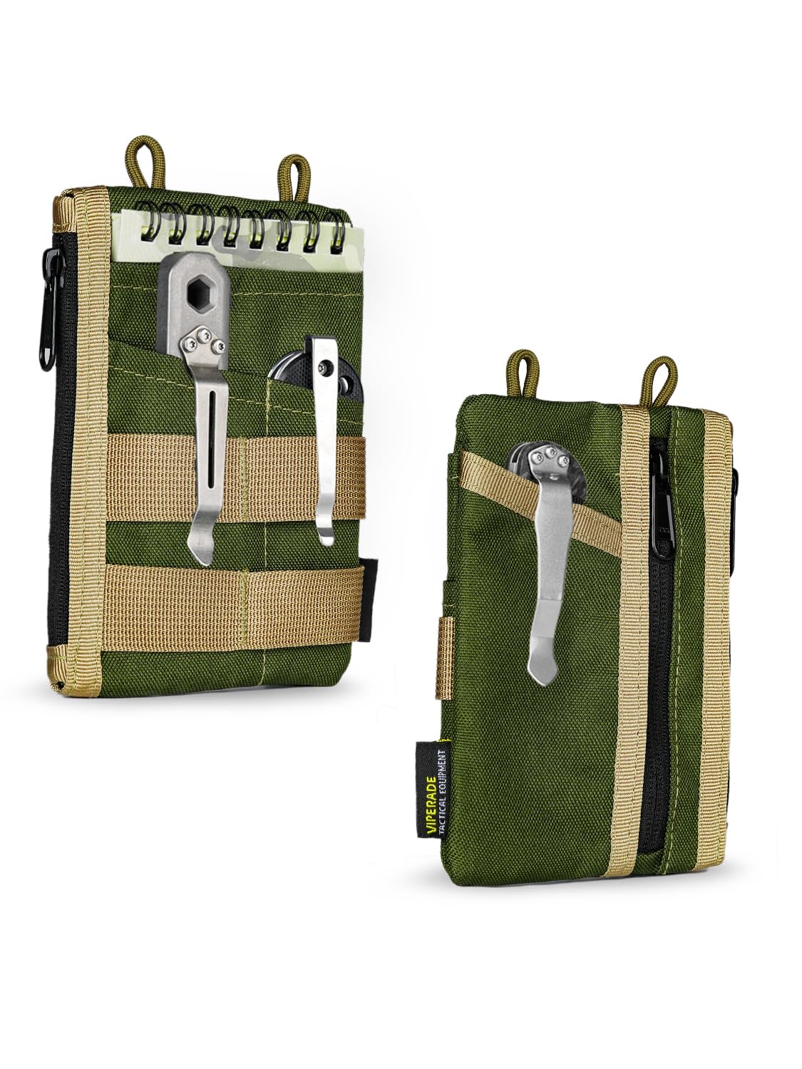 VIPERADE VE18N EDC Pouch Tool Organizer, Multifunction Small Tools Pouch with 6 Pockets, EDC Organizer Pouch for Men, Slim Multitools Pocket Organizer for Everyday Carry-Green+Khaki