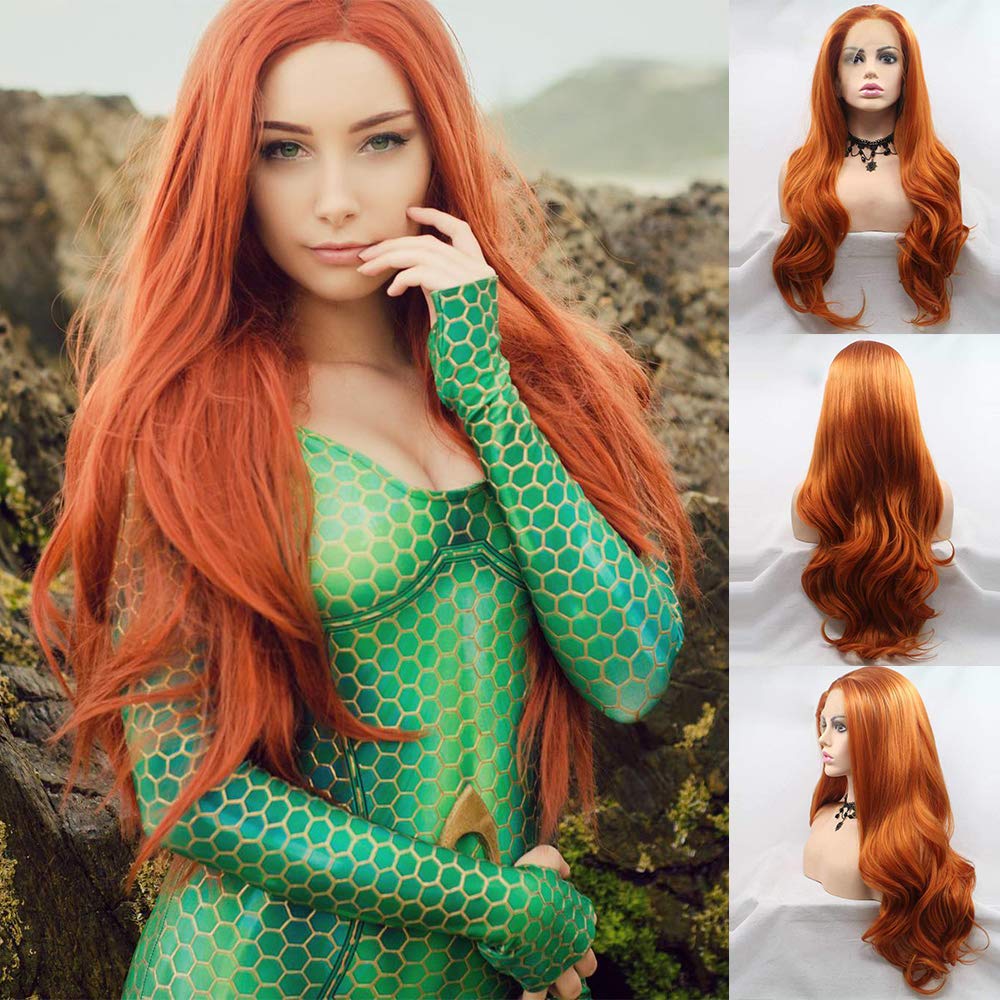 Orange Lace Front Wig Ginger WIgs for Women Long Wavy Red Synthetic Lace Front Realhair Wig Glueless Heat Resistant Fiber Hair Cosplay Daily 24 Inches — image 1