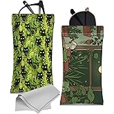 Cabreche 2 PCS Glasses Case Eyeglass Sunglasses Pouch Squeeze Portable Bag Soft Leather with Cleaning Cloth Women Men Girls