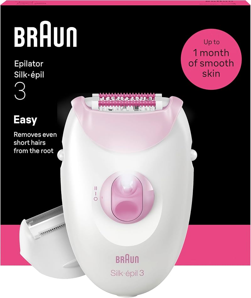 Braun Silk-épil 3 Corded Epilator Easy Hair Removal Shaver Head Trimmer Pink