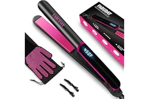 Fabuday Flat Iron Hair Straightener Dual Voltage - Heat Up Quickly, LCD Display & Auto Shut-Off, 12 Adjustable Temp Hot Iron for All Hair Types, 1 Inch Floating Ceramic Plates