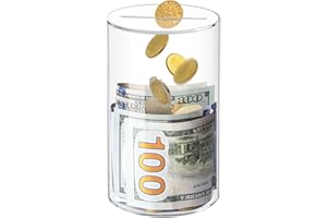 Kypeeka Clear Acrylic Piggy Bank for Kids, Small Clear Money Saving Jar Must Break to Open, Unopenable Piggy Bank for Cash Coins (6" H × 3.5" Diameter)