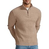 Askdeer Men's Quarter Zip Sweater Waffle Knit Sweater Mock Neck Polo Sweater Casual Pullover Sweater with Ribbing Edge