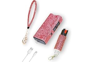 Bling MagiUSA Pepper Spray for Women & Stun Gun & Bracelet Self Defense Kit- 3in1 Keychain Tazer Painful 1.80 µC Charge, LED Flashlight 150 Lumen,0.58oz OC pepperspray Portable Compact Crystal Tazr