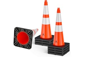 RoadHero 8 Pack 28 Inch 5.5 Lb Traffic Cones with Heavy Black Base, Orange Safety Cone with Reflective Collar for Parking Lot, Construction Work, Road Safety