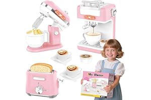 Ehome Play Kitchen Toys Kids Accessories Pretend Play Appliances Toy Set with Coffee Maker, Mixer, Toaster for Kids Toddler K