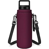 Linkidea Water Bottle Carrier with Strap Compatible with YETI Rambler Bottle 26oz/36oz, Waterbottle Sling Bag Holder with Shoulder Strap, Wine Red