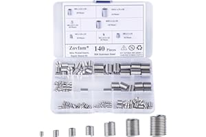 ZOVFAM Wire Screw Sleeve Thread Repair Inserts Assortment Kit 304 Stainless Steel Metric M3 M4 M5 M6 M8 M10 M12 Wire Thread Inserts Helicoil Thread Repair Kit 140Pcs