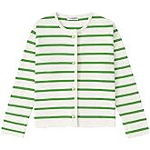 LATAHUO Women's Striped Cardigan Sweater Trendy Long Sleeve Button Down Crewneck Knit Cardigans