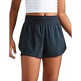 CRZ YOGA Girls Feathery-Fit Soft 2 in 1 Dolphin Athletic Shorts - Tennis Soccer Running Casual Liner Pockets Kids Teen