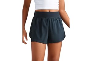CRZ YOGA Girls Feathery-Fit Soft 2 in 1 Dolphin Athletic Shorts - Tennis Soccer Running Casual Liner Pockets Kids Teen